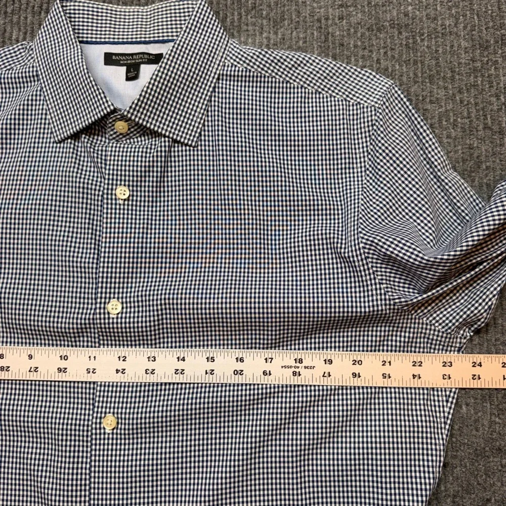 Banana Republic Non-Iron Slim Fit Shirt Mens L Blue White Gingham Button Down